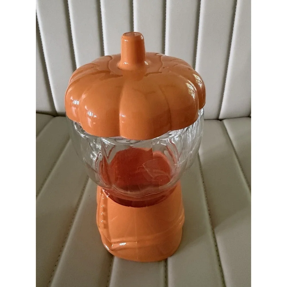 Pumpkin Gumball Machine, Glass Candy Jar, Fall Halloween Thanksgiving Food Safe